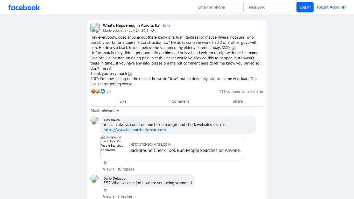 What's Happening in Aurora, IL? | Hey everybody, does anyone out there know of a Juan Ramirez (or maybe Rivera, not sure) who possibly works for a Caesar's Construction Co | Facebook