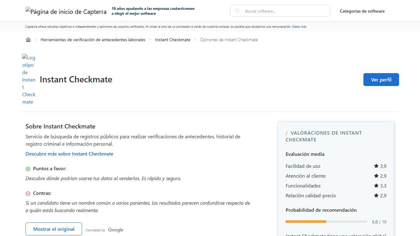 Opiniones de Instant Checkmate - Capterra Costa Rica 2026